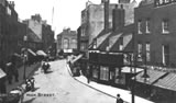 The High Street Wisbech in about 1900. The Rose and Crown is at the far end of the High Street on the left.